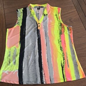 Jamie Sadock Neon Stripe Sleeveless Blouse